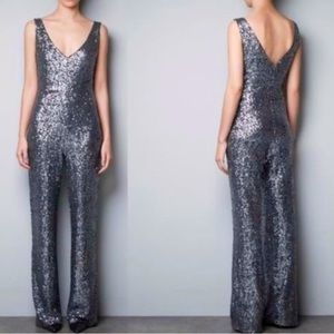 NWT Zara Sliver Sequin Jumpsuit